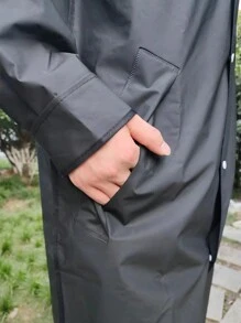 1pc Black Long Hooded Rain Poncho, Waterproof Jacket For Outdoor Activities Like Travel, Hiking, Fishing, Climbing - Black - View 10