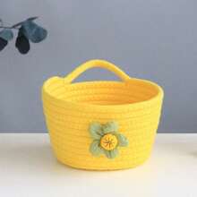 1入組繩編編織收納籃,適用於客廳、浴室、臥室、桌面,收納鑰匙、化妝品、小物品 - 黃色 - 查看 1