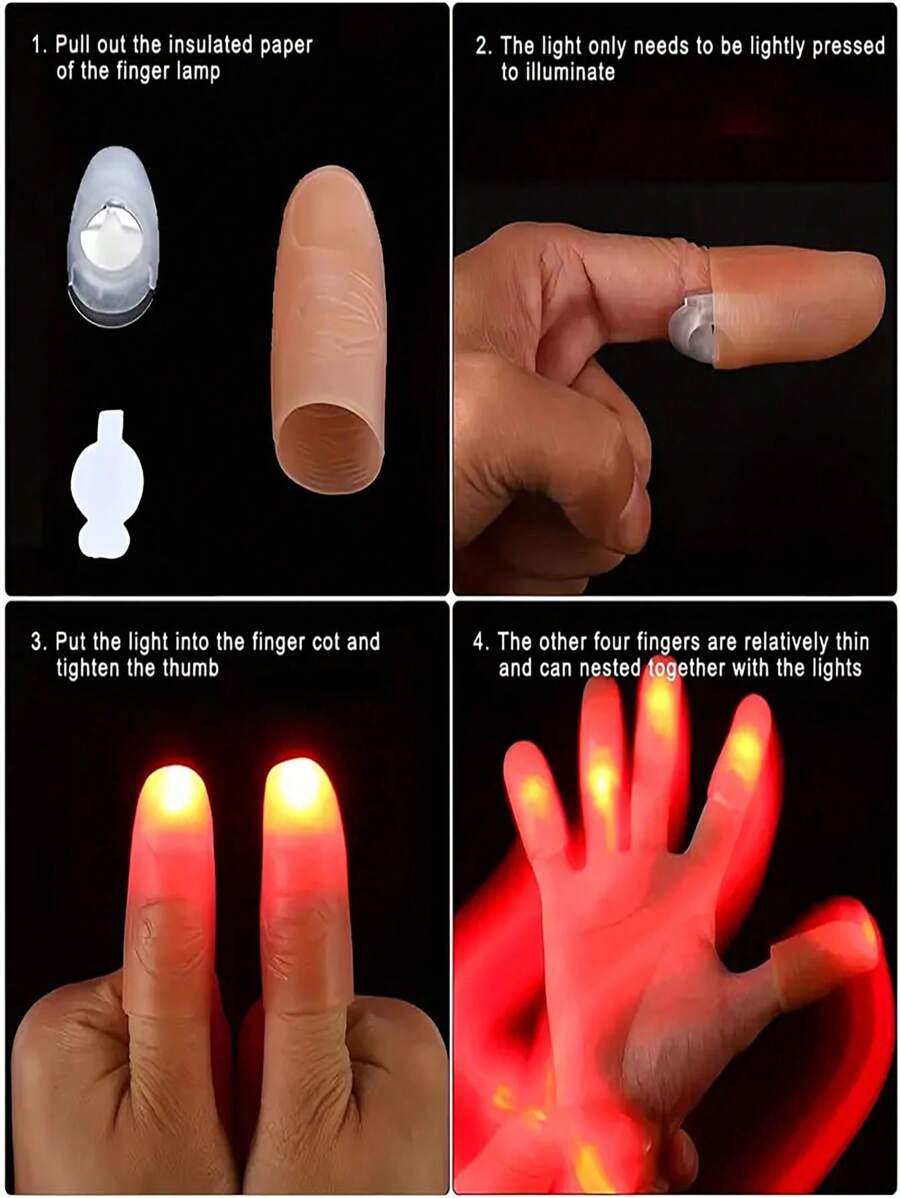 2pcs Flashing Finger Lights, Creative Glow-In-The-Dark Finger Lights Magic Trick Props, Stage & Street Performance Magic Supplies - Multicolor - View 1