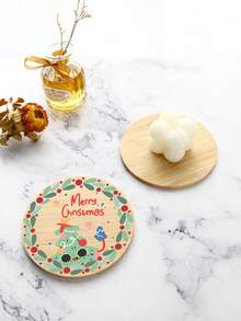 1pc Cartoon Bell Shaped Coaster With Christmas Tree & Emoji Face Pattern For Coffee Cup And Heat Insulation - Multicolor - View 5