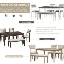 Classic and Traditional Style 6 - Piece Dining Set, Includes Dining Table, 4 Upholstered Chairs & Bench (Natural Wood Wash)