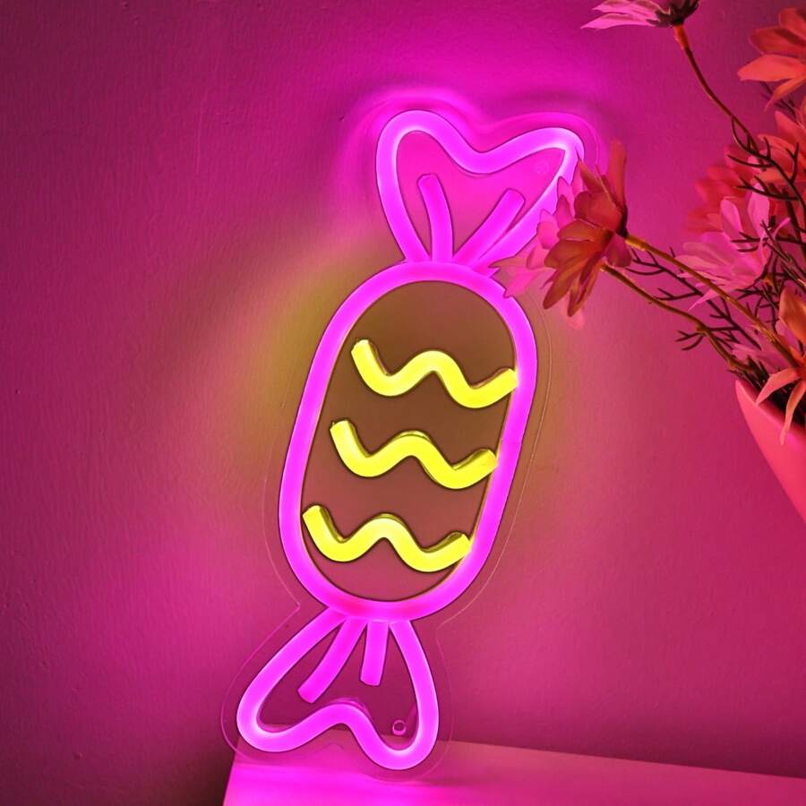 1個手工製作的糖果牆壁led霓虹招牌,適用於派對俱樂部酒吧房間糖果店裝飾,新年生日禮物巴拿芬節