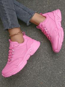 女士運動鞋pu皮質厚底雪地靴,輕盈,柔軟底部,厚底粉紅鞋,增高,粉紅色 - 粉色 - 查看 4