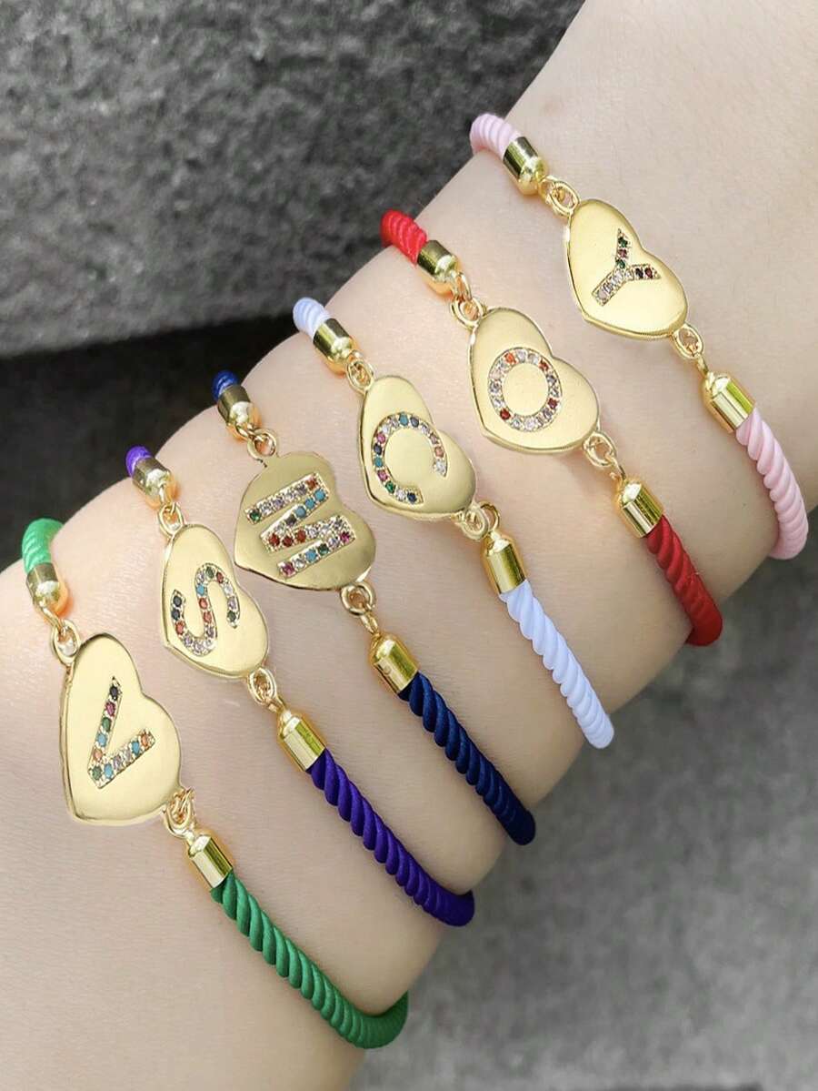 1入潮流精美的鍍銅彩鋯a-z字母吊墜手鍊,節慶禮物,適合女性日常穿着(手鍊隨機顏色) - 彩色 - 查看 1