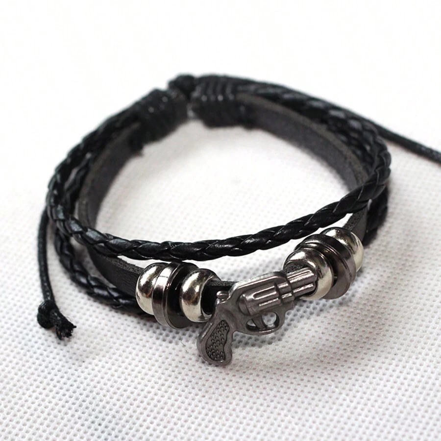 1pc Simple American Dollar Bullet Shaped Multilayer Color Changing Leather Bracelet For Men Daily Wear - Black - View 1