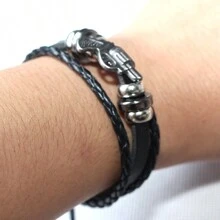 1pc Simple American Dollar Bullet Shaped Multilayer Color Changing Leather Bracelet For Men Daily Wear - Black - View 4