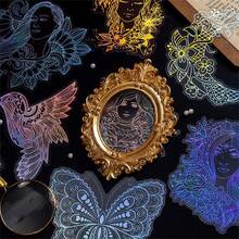 10pcs Vintage Butterfly Bird Fish Decorative Laser Sticker Flower Feather Scrapbooking Material Label Diary Junk Journal Planner - Multicolor - View 2