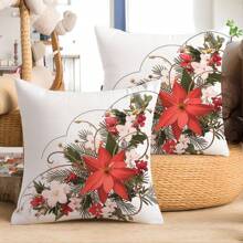 2入組現代印花裝飾亞麻廣場靠墊套,適用於沙發、床上、車上、家居裝飾靠墊套(不含靠墊內芯) - 紅色 - 查看 1