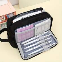 大型筆袋,文具袋,鉛筆盒,大容量鉛筆盒,手持式鉛筆盒,文具盒,化妝袋,辦公室,學校便攜禮物 - 黑色 - 查看 11