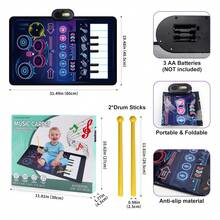 2合1兒童音樂墊,具有鋼琴和爵士鼓遊戲墊,還配有敲鼓器的早期教育音樂觸控拼圖玩具 - 黑色 - 查看 2