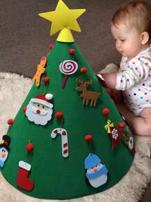 [1入組]兒童diy創意手工製作3d毛毡聖誕樹套件-不含串燈 - 綠色 - 查看 2