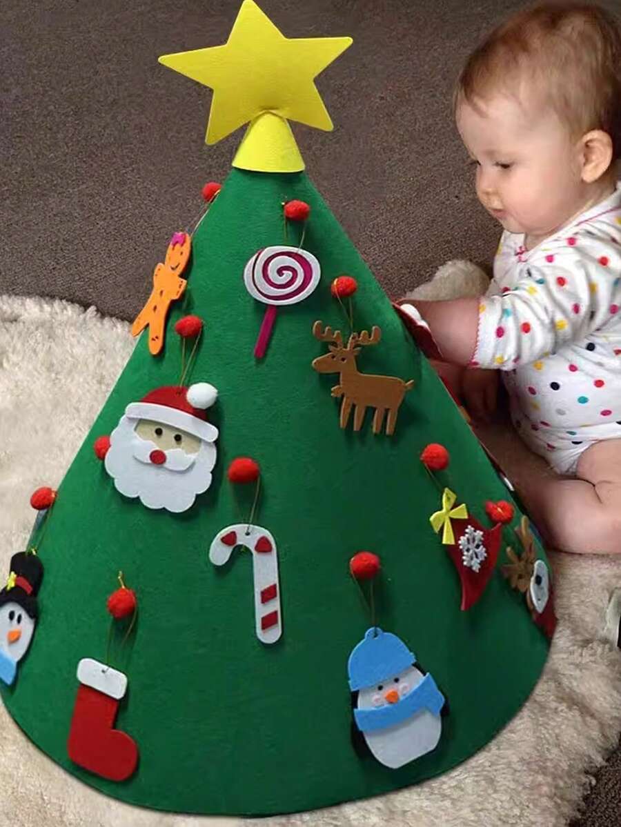 [1入組]兒童diy創意手工製作3d毛毡聖誕樹套件-不含串燈