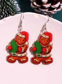 1pair Acrylic Creative Christmas Tree, Gingerbread Man & Santa Claus Design Earrings - Multicolor - View 1