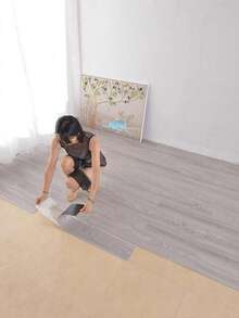 1入組91.4cm*15.2cm*0.2cm自粘PVC地板膜，適用於家居、客廳、臥室、辦公室。2mm防水、耐磨，加厚塑料地磚 - 淺灰色 - 查看 6