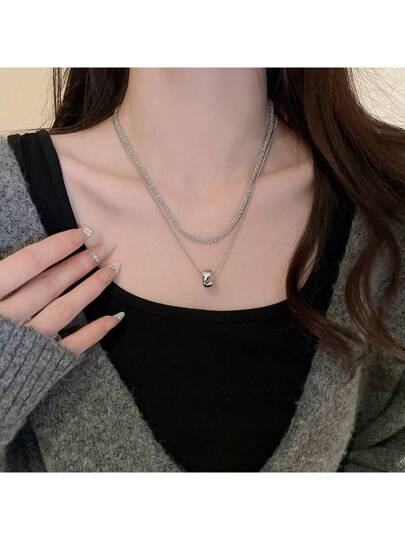 1pc Ins Style Simple Circle Chain Necklace (2pcs/set