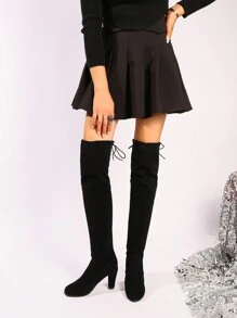 Của phụ nữ Bốt qua đầu gối Đen Da lộn Giày cao gót Mùa Đông Giày ống Với Dày Gót chân - màu đen - Xem 2