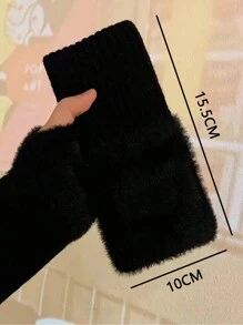 1 Paire De Gants À Demi-doigts En Mink En Peluche Douce Pour Femmes En Hiver, Luxueux Et Chauds, De Couleur Blanc Uni, Tricotés, Sans Doigts, Avec Des Mitaines Pour Le Poignet, Pour Écrire