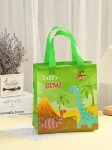 1入組隨機可愛恐龍圖案托特包,購物袋,禮品袋,生日禮物收納小袋,防水和可折疊 - 杏色 - 查看 2