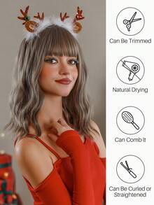 Màu bạc Xám Ngắn Quăn Bob Tóc giả Tóc mái Sợi tổng hợp Chống nóng Tóc giả Đối với phụ nữ Hằng ngày Buổi tiệc Giáng sinh Tóc Giả Cosplay - Xám - Xem 7