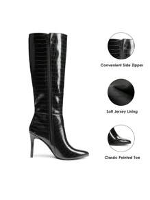 Women's Knee-High Boots, Pointed Toe Stiletto Boots For Women, Comfortable All-Day Wear For Dating And Party - màu đen - Xem 9