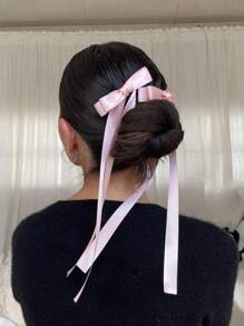 2个芭蕾舞风格丝带飘带仙女蝴蝶结发夹，时尚可爱女士发饰，适合日常佩戴及各种场合，情人节可爱礼物，发夹爪夹，学生用品，优雅，学院风，女士冬季装扮，蝴蝶结，头饰，发卡 - 粉色 - 查看 3
