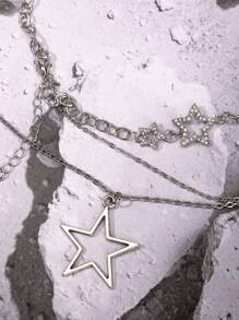 2pcs/set Double-layered Necklace With Big Star Pendants, Fairy/ins/hip-hop Style Collarbone Chain For Women, Y2k Jewelry