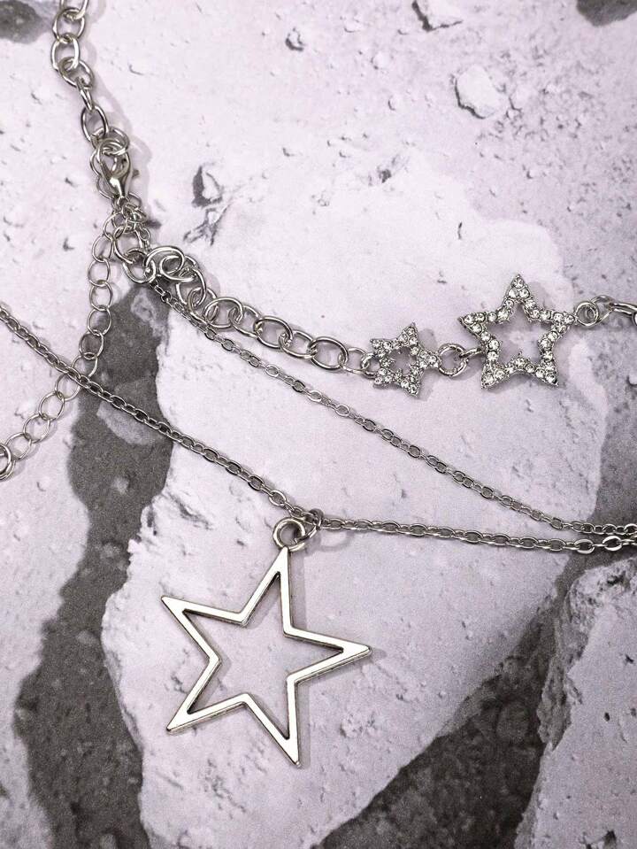 2つ大サイズ ダブルレイヤーネックレス スターアクセサリー