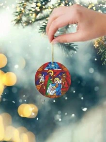 1pc Jesus Nativity Scene And Christmas Tree Ornament - Red - View 3