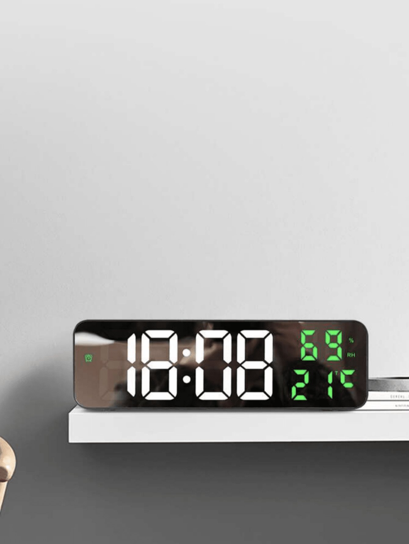 1pc, Electronic Alarm Clock With Large Screen Digital LED Mirror, Wall