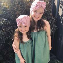 打結嬰兒天鵝絨帽,甜美女孩保暖圍巾帽,可愛柔軟彈性新生兒頭巾,適用於女嬰、嬰兒、新生兒、兒童圍巾帽套裝