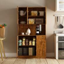 QQD 71" Pantry Cabinets With Hutch Tall Kitchen Pantry Storage Cabinet Sideboard Buffet Cabinet With 6 Doors, Large Countertop, Adjustable Shelf, Kitchen Dining Room Sideboard