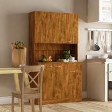 QQD 71" Pantry Cabinets With Hutch Tall Kitchen Pantry Storage Cabinet Sideboard Buffet Cabinet With 6 Doors, Large Countertop, Adjustable Shelf, Kitchen Dining Room Sideboard