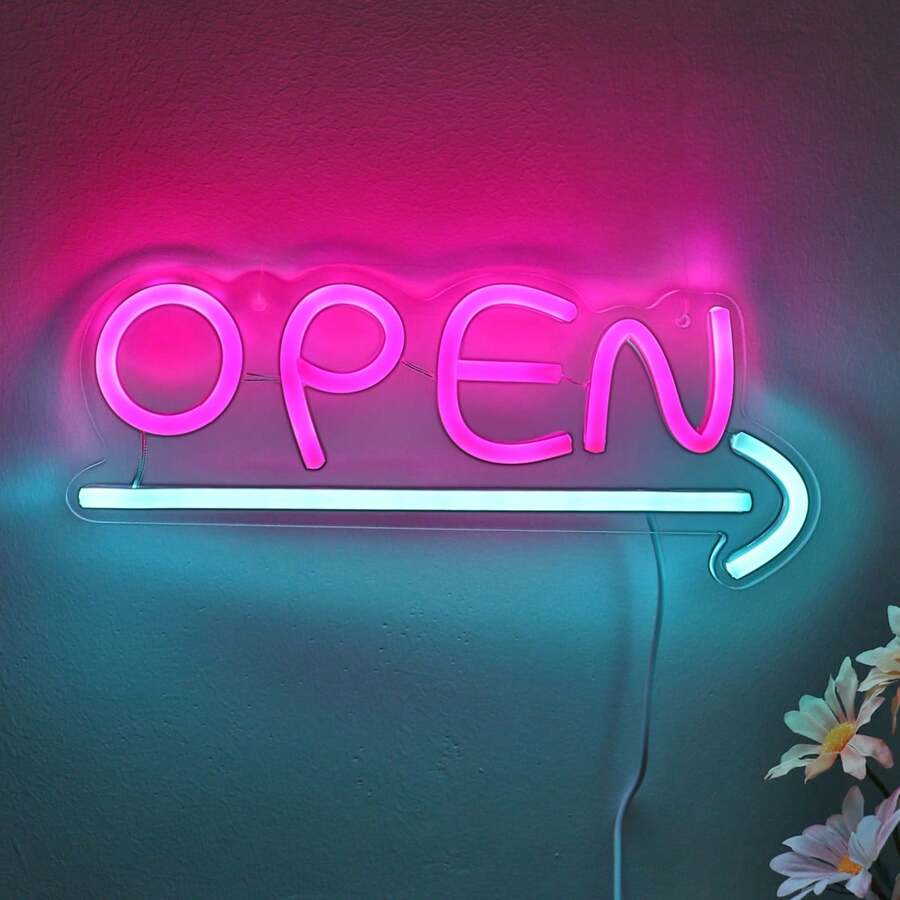 1支超亮帶箭頭開放式牆壁led霓虹燈招牌用於聚會店鋪房間餐廳裝飾新年禮物