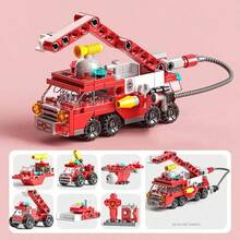 142pcs Red Fire Truck Building Blocks Model - Red - View 4