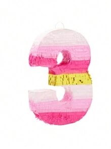 Blue Panda Number 3 Pinata, Pink And Gold For Girls 3rd Birthday Party Decorations, Table Centerpiece, Photo Prop, Small, 16.5x11x3 Inch - 粉色 - 查看 2