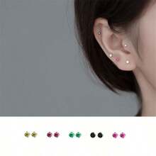 1pair 925 Sterling Silver Small Colored Diamond Single Dumbbell Stud Earrings Suitable For Women's Daily Wear