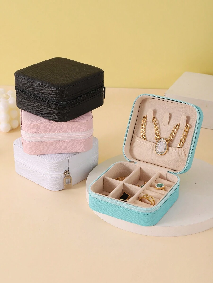 1個便攜式迷你珠寶收納盒,皮革設計用於耳環,項鍊,戒指顯示旅行中使用