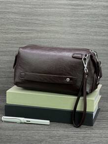 HOVI'S 時尚復古簡約手拿包商務商務旅行多功能便攜收納包手提包手拿包男士手拿包聖誕禮物男士手腕包方形包送老公禮物防水男士禮物爸爸禮物情人節禮物男士 - 棕色 - 查看 4