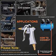 工業用風槍,設有黃銅可調風口和2個鋼製風嘴延長管,氣動壓縮機配件工具,用於清潔灰塵和吹風 - 銀色 - 查看 4