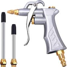 工業用風槍,設有黃銅可調風口和2個鋼製風嘴延長管,氣動壓縮機配件工具,用於清潔灰塵和吹風 - 銀色 - 查看 1