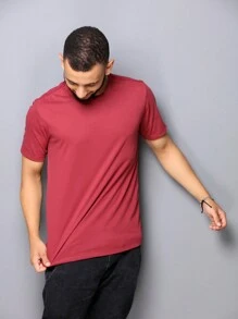 Camiseta clássica de algodão puro de cor sólida - moderna, simples e confortável