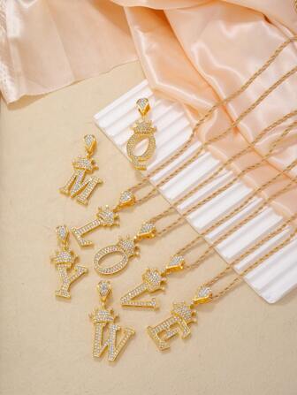 1pc Hip Hop Crown & 26 English Letter Stainless Steel Pendant Necklace