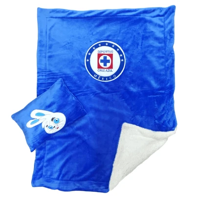 Cobertor Aborregado con Almohada Bordados de Equipos Futbol Mexicano