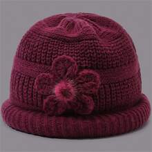 1 chiếc mũ len màu tím đỏ cỡ trung có lót nhiệt và tua rua, phong cách Boho mùa đông và mùa thu - Màu đỏ tím - Xem 1
