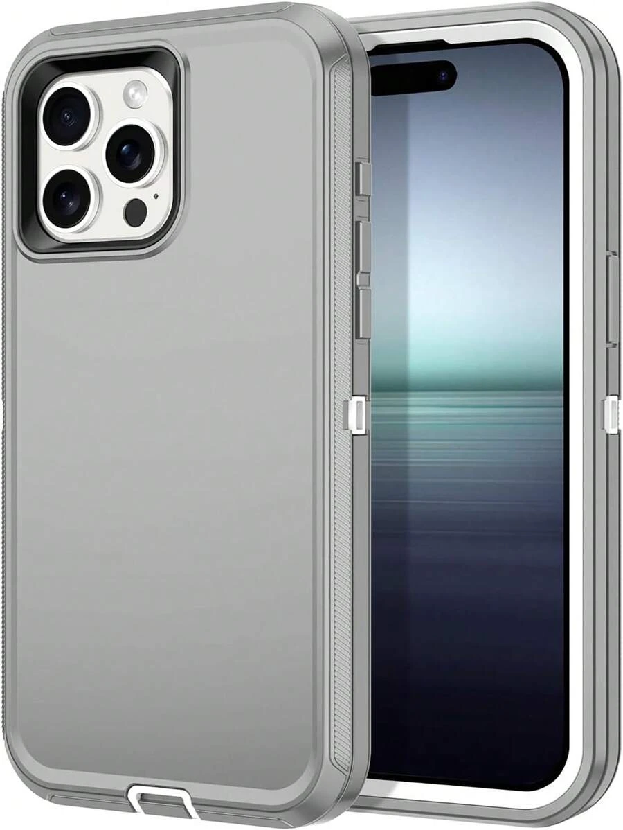 Shockproof/Dustproof/Drop-Resistant 3-Layer Full Body Protection Durable Phone Case, Made Of Pc+Tpu Material, Gray And White - Light Grey - View 1