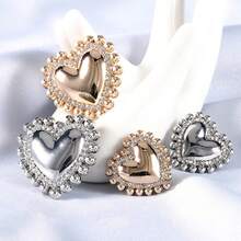 5pcs Luxury Heart Shaped Metal Button With Rhinestone, Versatile Women'S Button For Coat, Jacket, Shirt, Etc. - Gold - View 1
