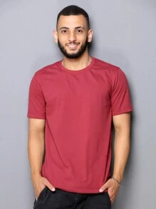 Camiseta clássica de algodão puro de cor sólida - moderna, simples e confortável