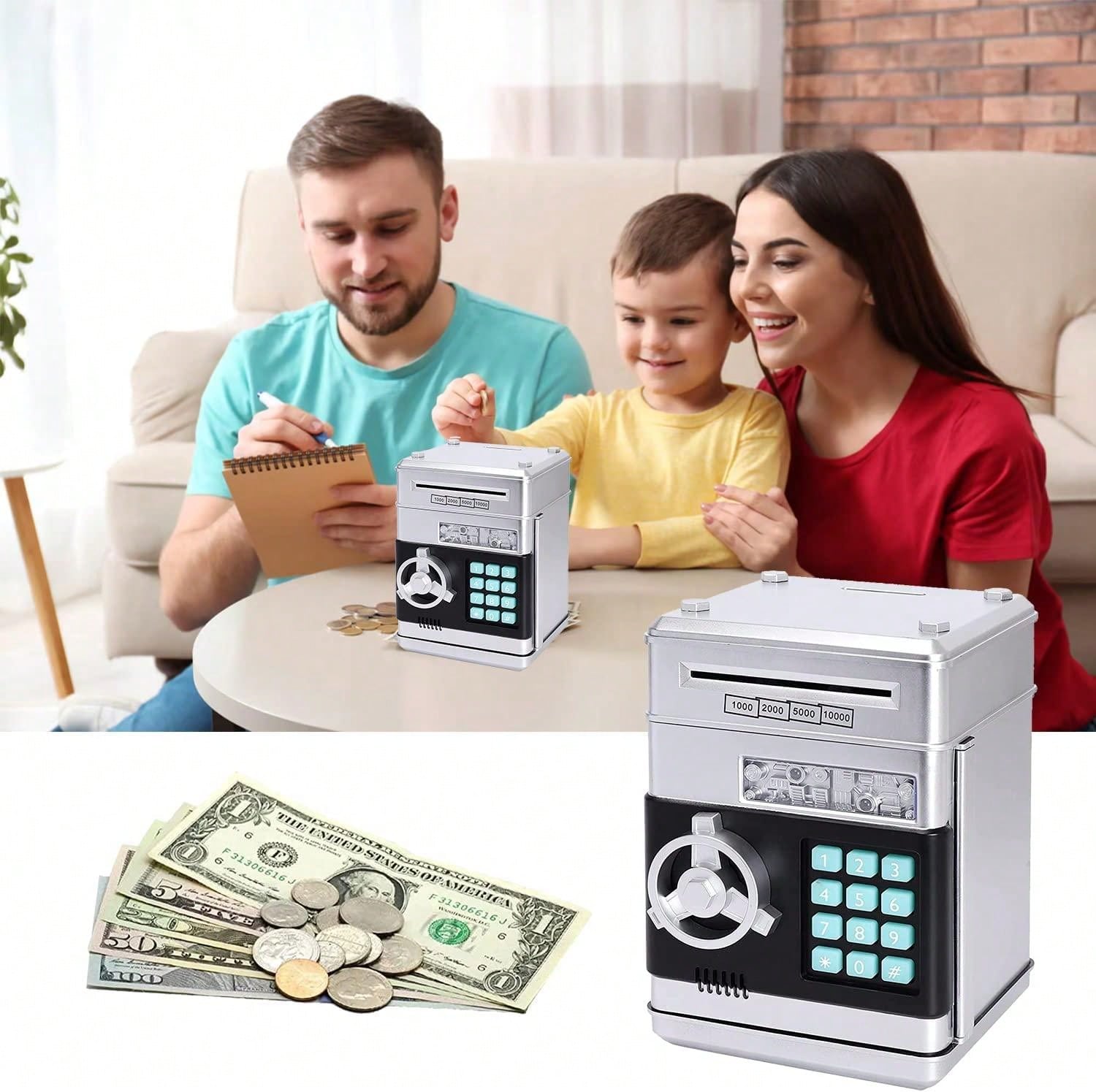 Large Silver Automatic Coin Counting Money Box With Password Lock