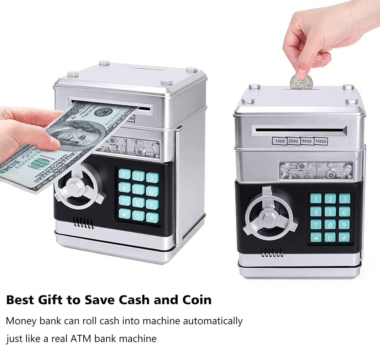Large Silver Automatic Coin Counting Money Box With Password Lock