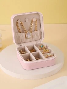 1個便攜式迷你珠寶收納盒,皮革設計用於耳環,項鍊,戒指顯示旅行中使用